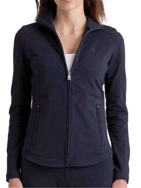Ralph Lauren Full Zip Track Jacket Logo Sleeve Navy Stretch Athleisure Medium